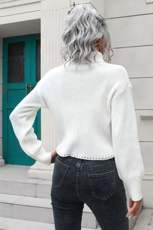 'Anouk' Turtleneck Cropped Sweater - Celes Fashion